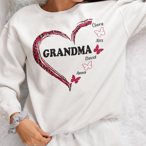 Personalized Grandma Shirt, Grandma Heart with Butterfly Shirt, Grandkids Name Shirt, Gift For Nana, Custom Grandma Gift, Grammy Gift Shirt