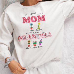First Mom Now Grandma Shirt, Custom Mothers Day Shirt, Custom Name Mom Grandma Shirt For Mother's Day, Custom Name Grandma Shirt, Custom Name Birth Flowers Shirt, Personalized Shirt For Mom Grandma, Custom Grandkids Birth Flower Name Shirt
