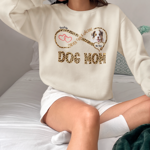 Dog Mom Shirt, Infinity Circle Leopard Print Shirt, Customized Dog Mom Shirt, You Never Walk Alone Paw Dog Shirt, Leopard Pattern Shirt For Dog Friends, Dog Lovers Gift Shirt, Funny Dog Mom Shirt, Personalized Dog's Name Shirt, Dog Mom Holic Shirt (Ver 2)