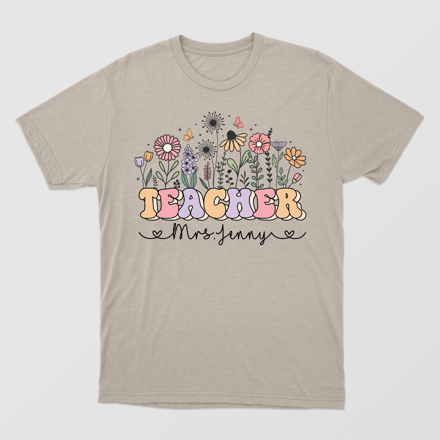 Wildflower Teacher Name Shirt, Personalized Teacher T Shirt, Gift for Teacher, Cute Teacher Tee, Groovy Teacher Shirt, Elementary Teacher Shirt