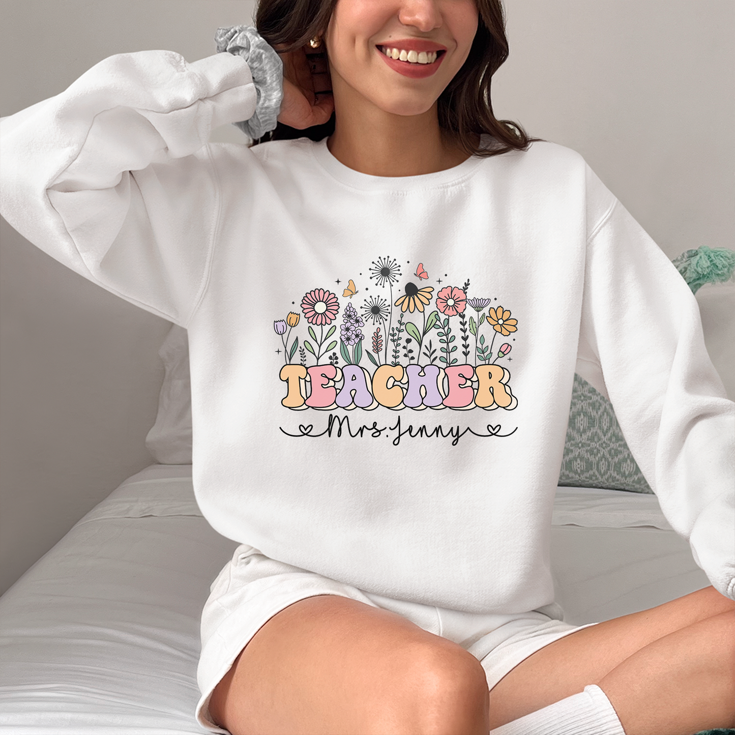 Wildflower Teacher Name Shirt, Personalized Teacher T Shirt, Gift for Teacher, Cute Teacher Tee, Groovy Teacher Shirt, Elementary Teacher Shirt