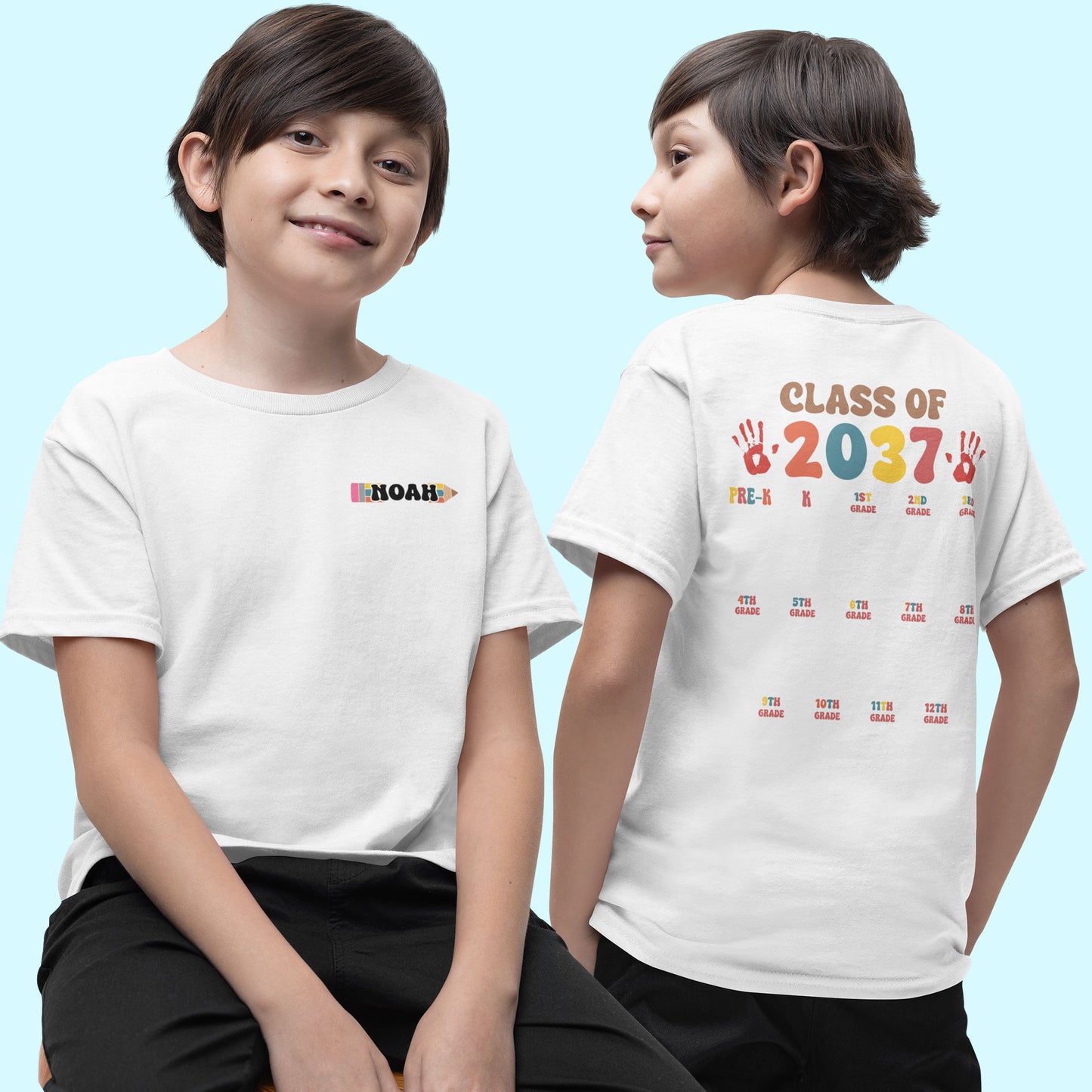 Custom Back To School Shirt For Kid, Class Of 2037 Shirt, From Pre-K To 12th Grade Shirt, Personalized School Shirt For Kids, Kid's Shirt