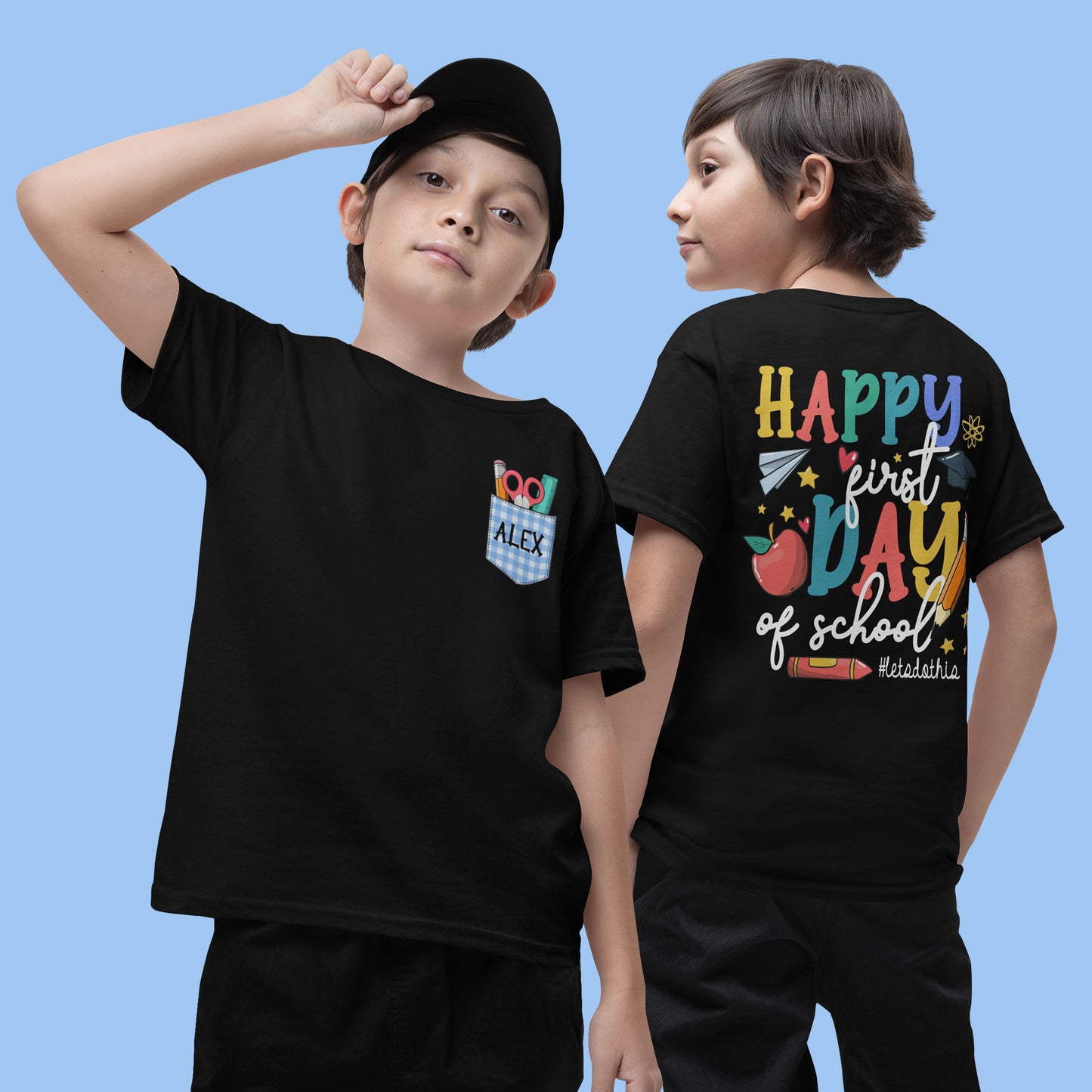 Happy First Day of School Shirt, Custom Name For School Shirt, Kid's Name Shirt, Back To School Shirt, Custom Pocket Design Shirt