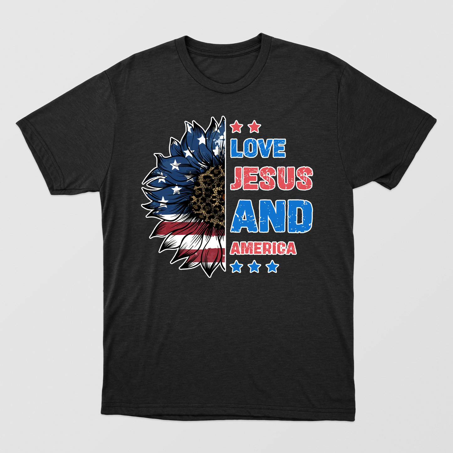 Loves Jesus and America Too t shirt, America Sunflower Shirt, USA Flag Flower T Shirt, 4th Of July Flag Graphic T-Shirt, Freedom TShirt, Independence Shirt