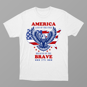 Land Of The Free Because Of The Brave Shirt, Patriotic T-Shirt, Independence Day Shirt,  4th of July Outfit, 4th of July funny minimalist T-shirt, Memorial DayUSA Shirt, America Shirt 4th of July