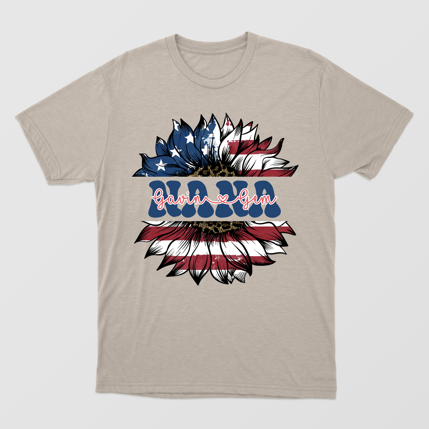 USA Flag Flower Shirt, America Sunflower Shirt, Custom Nana Shirt, Mom Shirt With Names, 4th Of July Flag Graphic T-Shirt, Independence Shirt