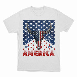 Western America Est 1776 Shirt, America Cow Skull Shirt, Fourth of July Shirt, 4th of July Shirt, Independence Day Shirt,Patriotic 4th of July Shirt, Western America Est 1776 Shirt