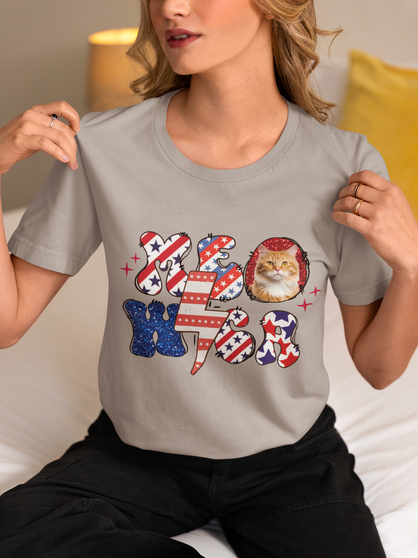 Meowica Shirt, Patriotic USA Shirt, American Flag Shirt, Funny Personalized Pet Shirt, Gift For Cat Lover