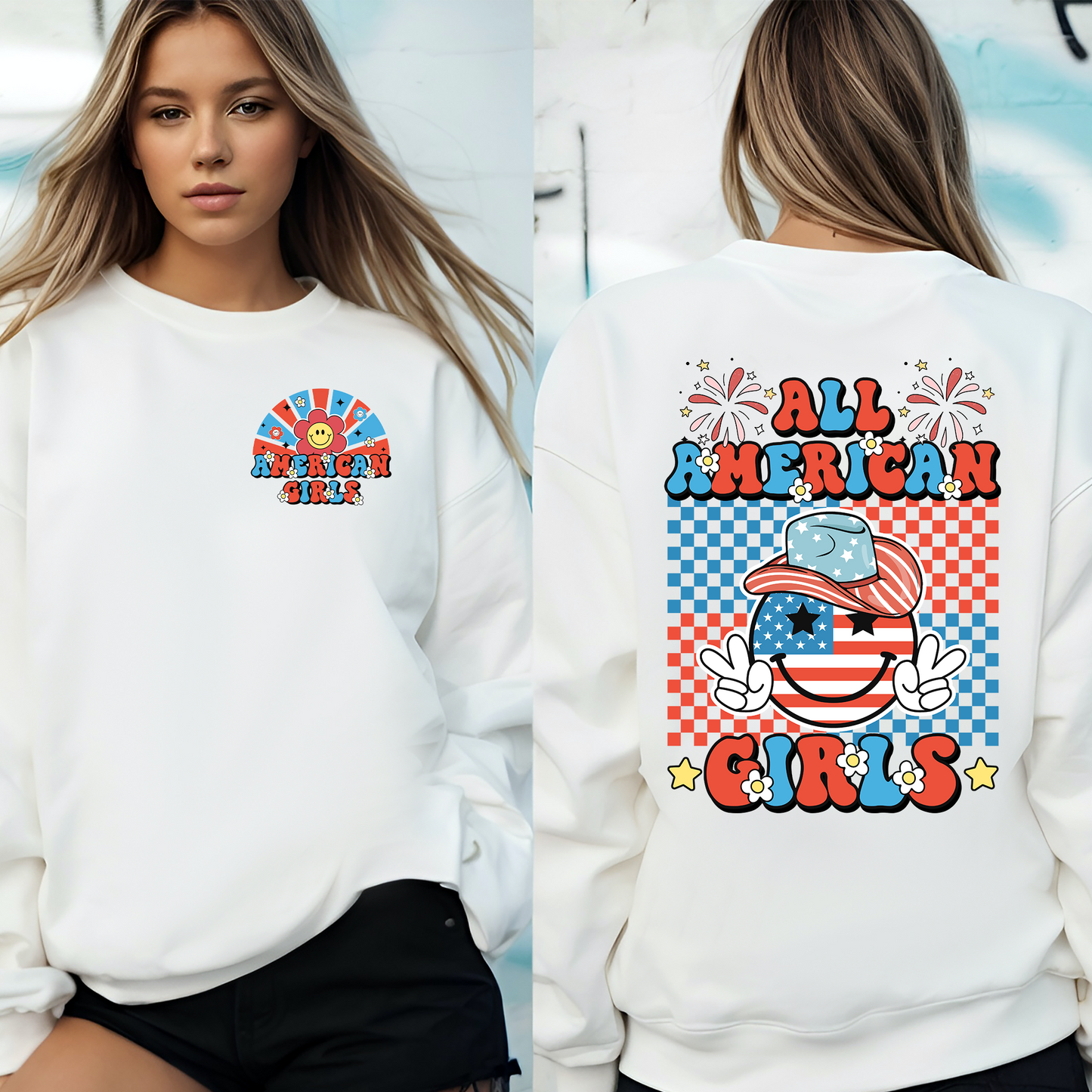 All American Girls Shirt, American Retro Boho Rainbow Shirt, Patriotic 4th July Toddlers Shirt, 4th Firecrackers