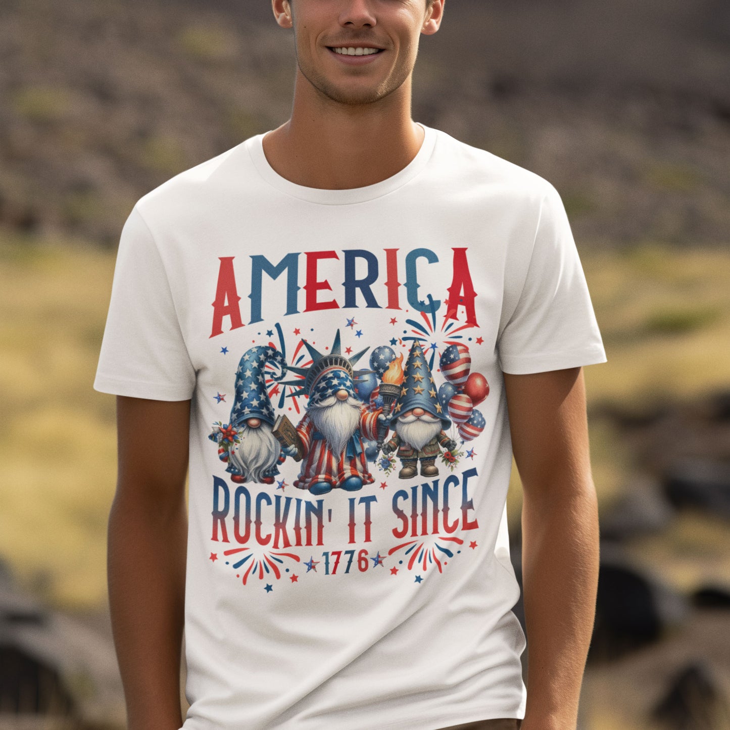 Funny American Gnomes Shirt, America Rockin' It Since 1776 Shirt, Funny Happy 4th July Shirt