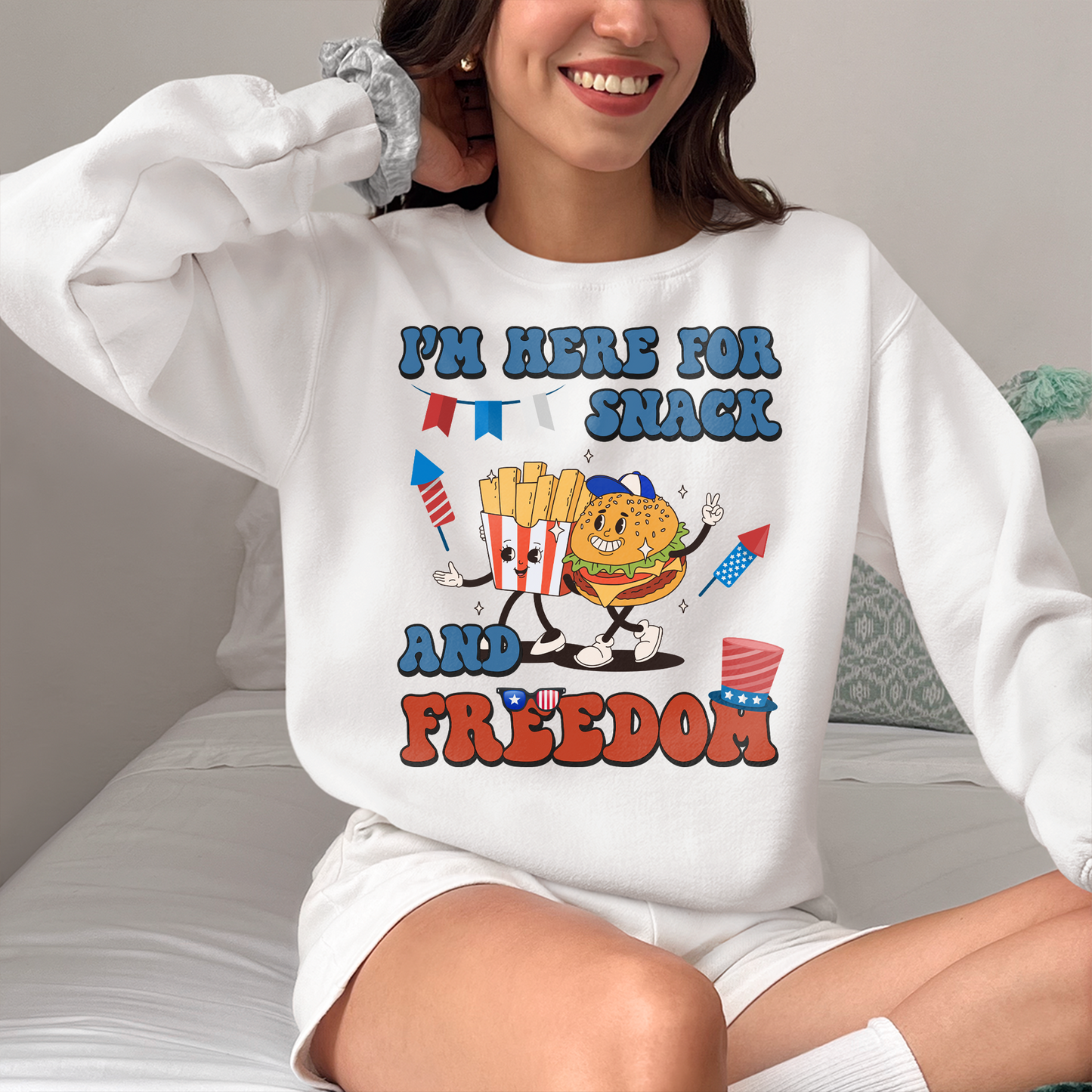 I'm Here For Snack And Freedom Shirt, Funny Retro Groovy French Fries And Hamburger Shirt, Patriotic 4th July Food Shirt, Happy 4th July Shirt, US Independence Day