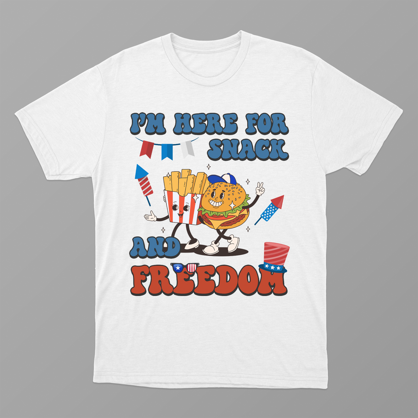 I'm Here For Snack And Freedom Shirt, Funny Retro Groovy French Fries And Hamburger Shirt, Patriotic 4th July Food Shirt, Happy 4th July Shirt, US Independence Day