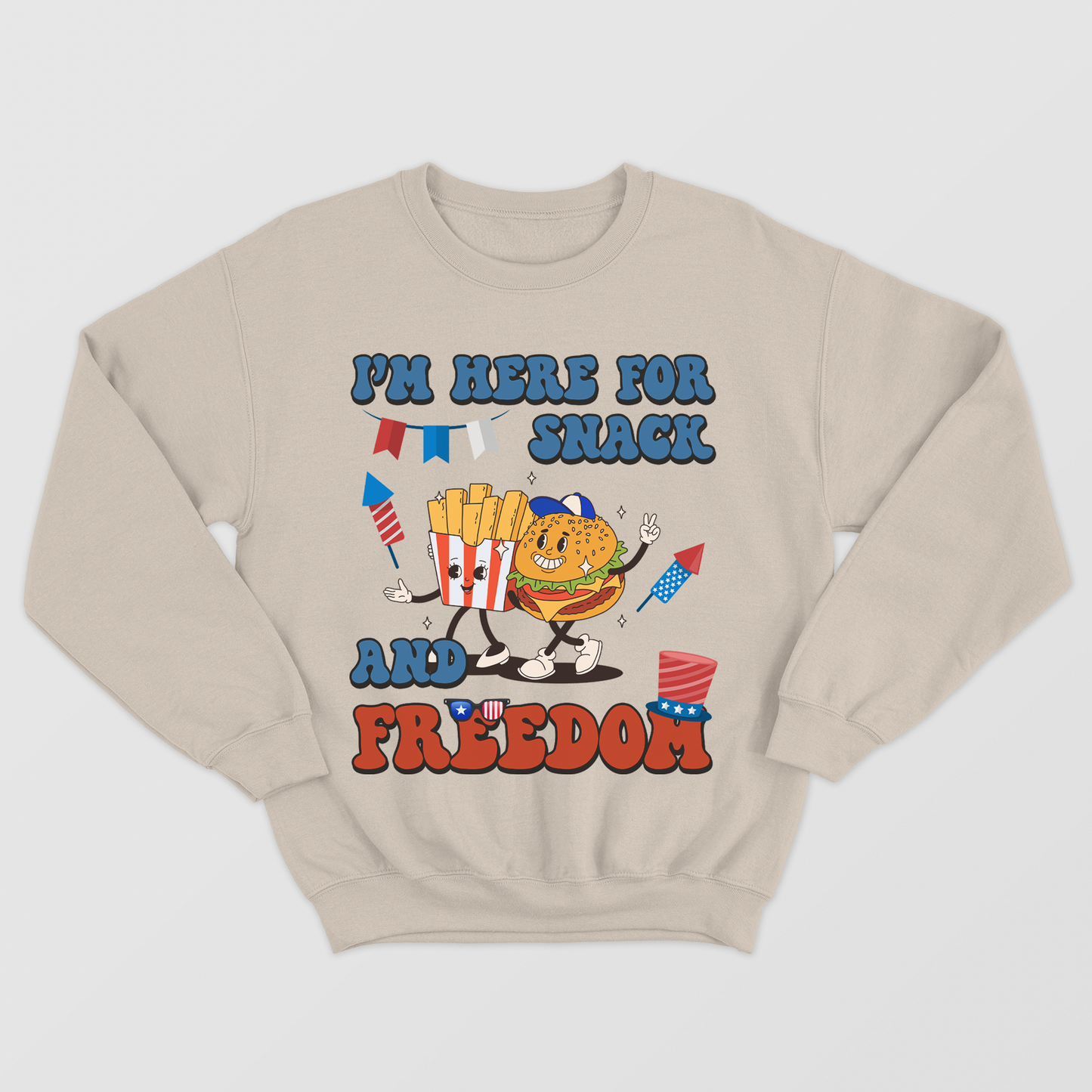 I'm Here For Snack And Freedom Shirt, Funny Retro Groovy French Fries And Hamburger Shirt, Patriotic 4th July Food Shirt, Happy 4th July Shirt, US Independence Day