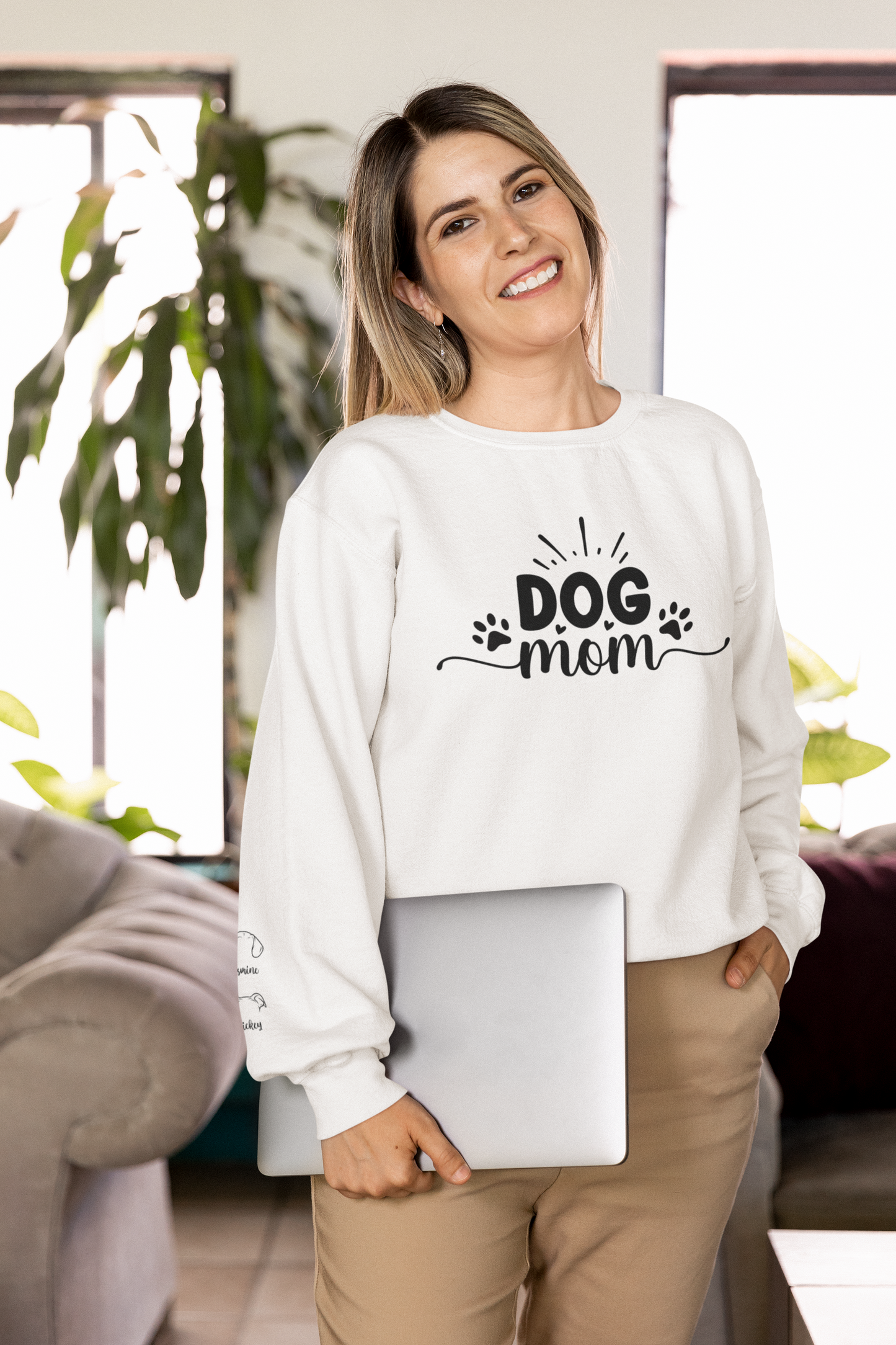 Custom Dog Mama Sweatshirt with Pet Name on Sleeve, Crewneck or Hoodie, Custom Neck Sleeve Design, Fur Mama, Dog Mom Shirt, Cat Mama, Mothers Day shirt