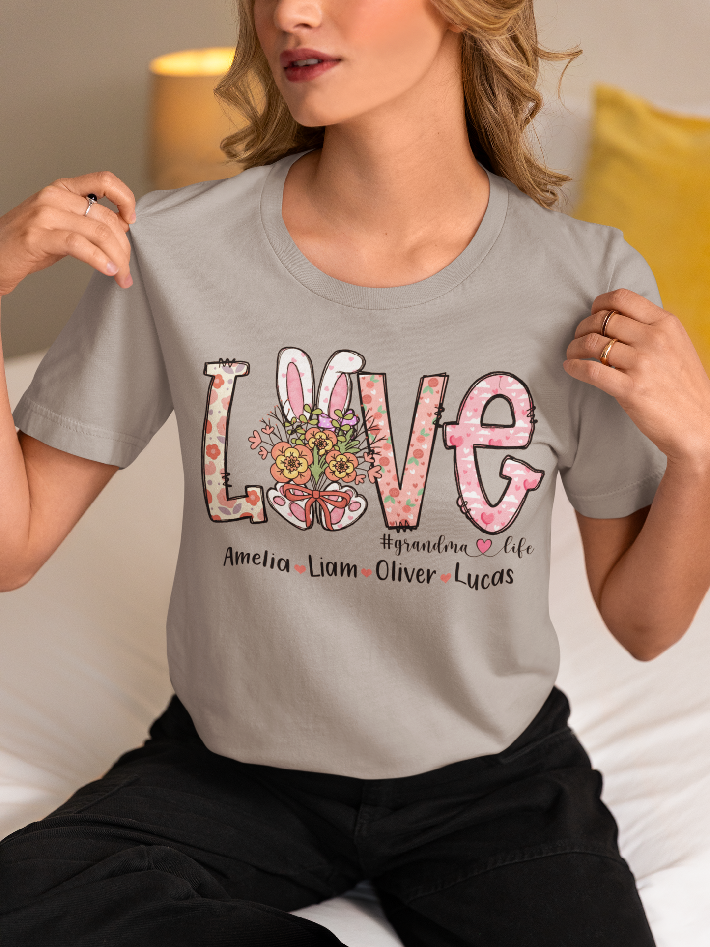 Personalized Love Grandma Sweatshirt, Custom Grandmalife Sweater and Grandkids Names On Sleeve, Custom Love Grandma Life kids on Sleeve, Mama Bunny Shirt