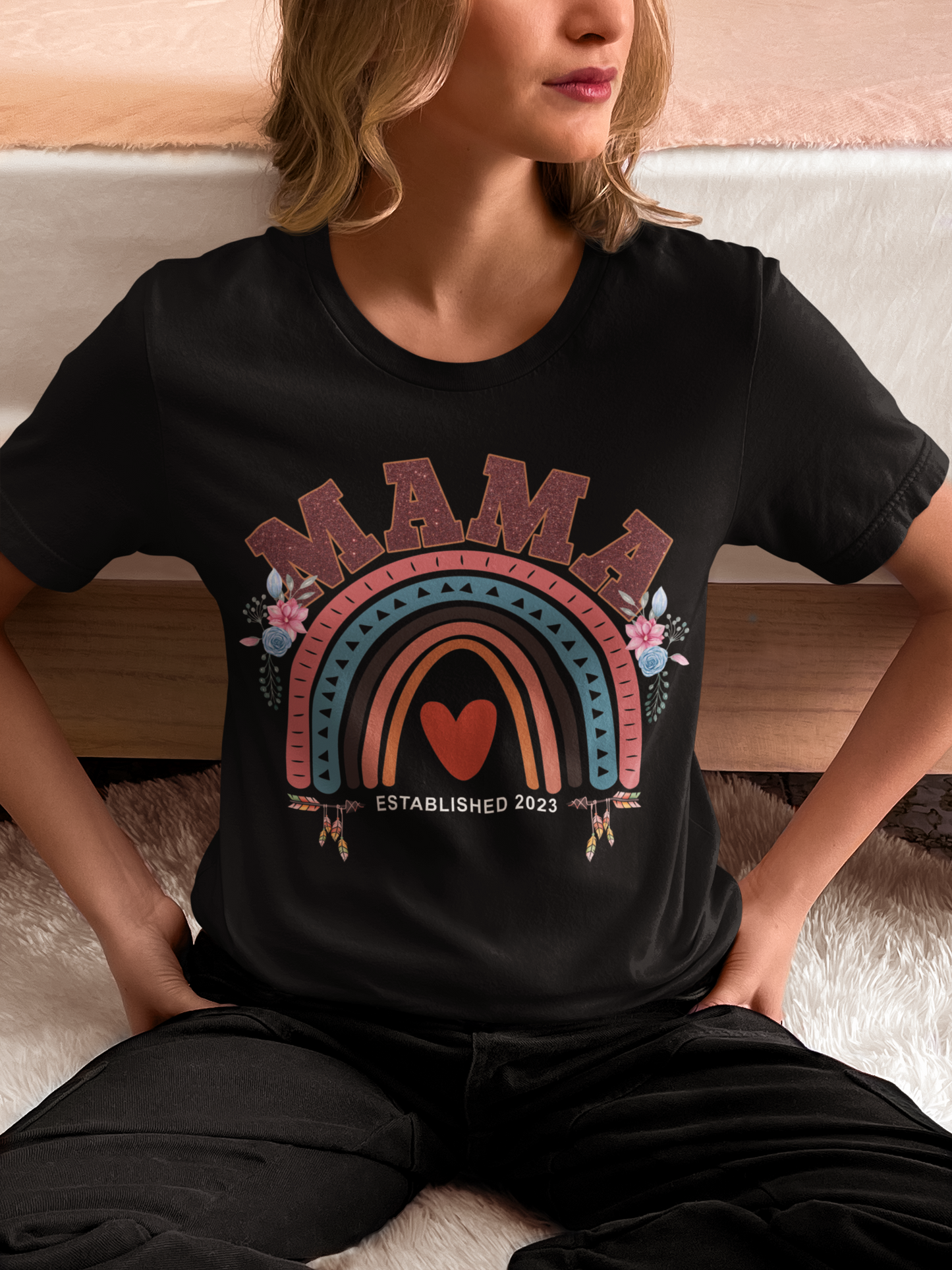 Mama shirt with rainbow, rainbow mama,  Mother’s Day Shirt, Rainbow Mama Shirt, Blessed Mama, Mother Shirt, Mama Shirt, Boho Rainbow Shirt for Mother, Cute Shirt for Mother, Personalized Established T-Shirt, Baby Announcement Shirt