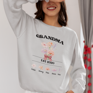 Grandma Shirt with Custom Birth Flowers and Names , Mothers Day Gift,Unique Grandma Gift, Personalized Birthday Gift, Grandchildren, Custom Birth Flowers Shirt For Grandmother, Personalized Birth Flowers Shirts For Grandma