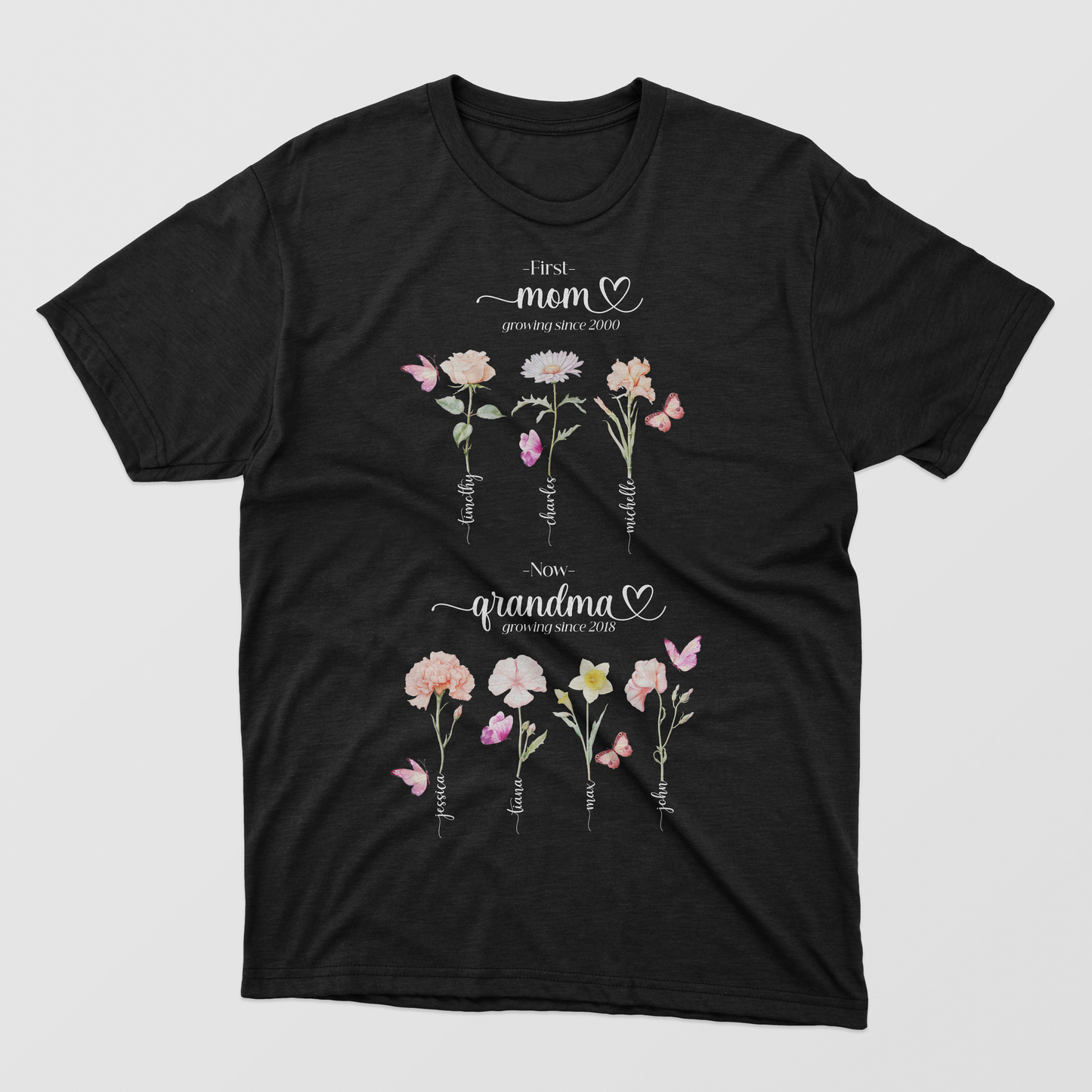 Custom Birth Month Flowers shirt, Best Mother Day shirt for Grandma, Great-grandma and Mom, Personalized First Mom Now Grandma Shirt, Mom Shirt With Kids Names, Personalized Grandma With Kids And Grandkids Names, New Grandma Shirt