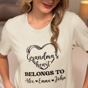 Personalized Grandma Shirt, This grandma's heart belongs to,  Customized with names, Custom Grandma Heart Sweatshirt, Grandma Shirt, Grandma Heart with kid names, Custom Grandma with kid names, Grandma Sweatshirt Gifts