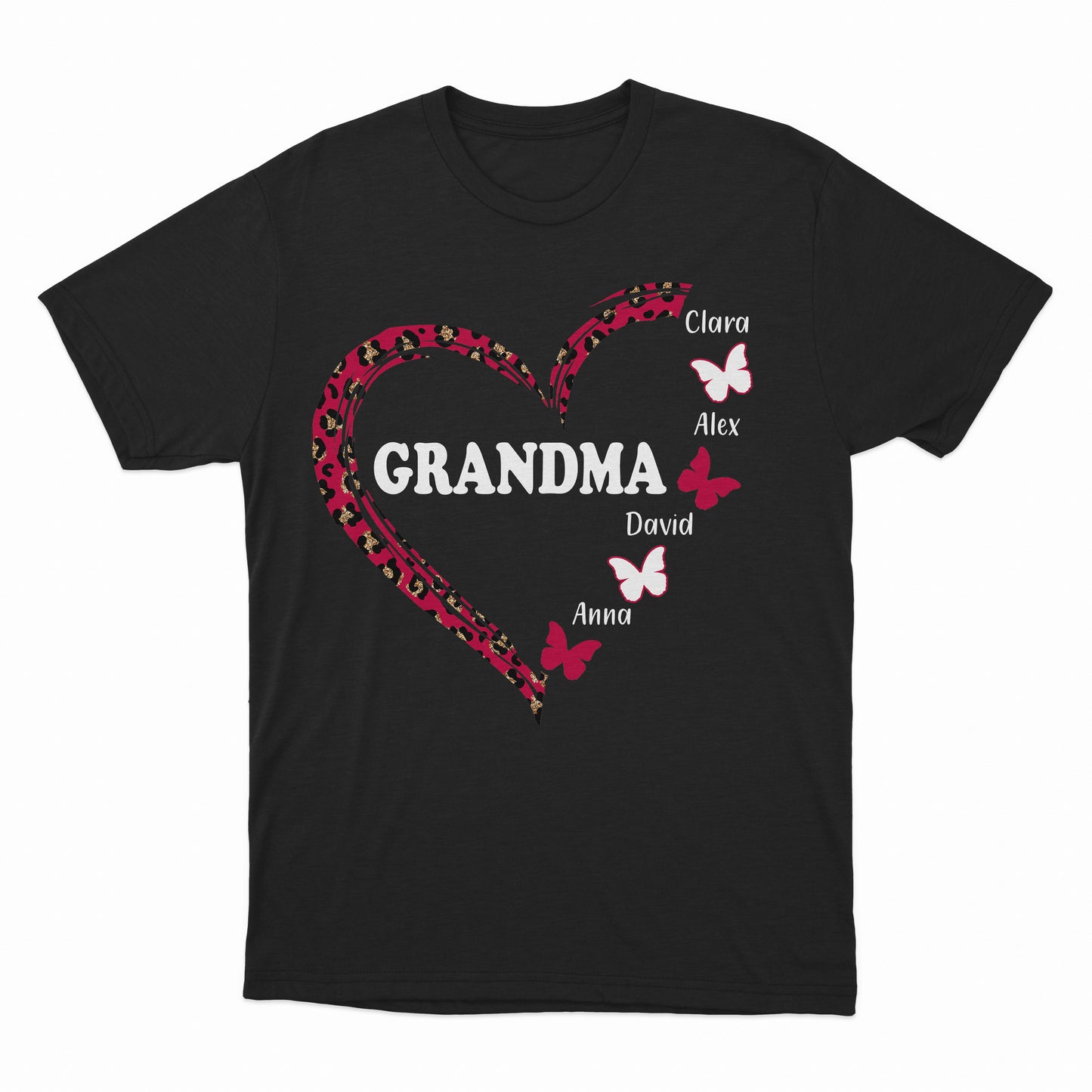 Personalized Grandma Shirt, Grandma Heart with Butterfly Shirt, Grandkids Name Shirt, Gift For Nana, Custom Grandma Gift, Grammy Gift Shirt