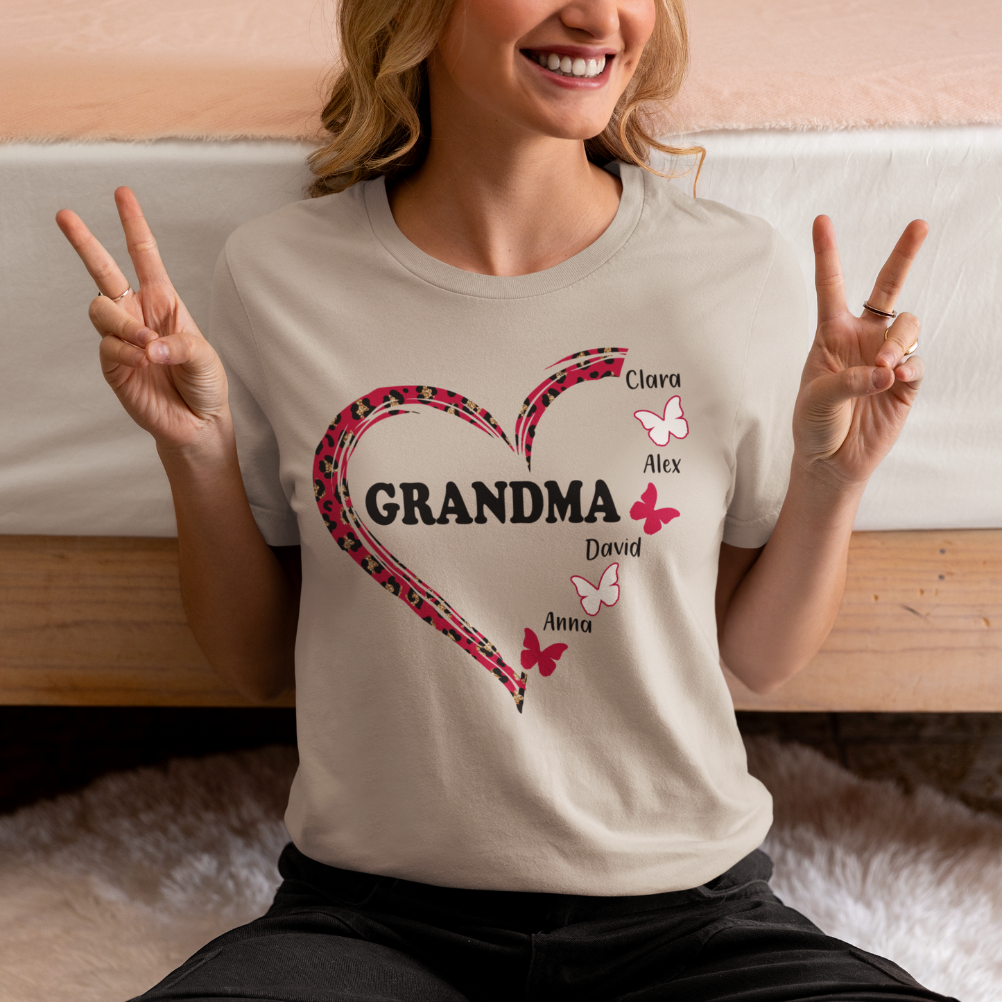 Personalized Grandma Shirt, Grandma Heart with Butterfly Shirt, Grandkids Name Shirt, Gift For Nana, Custom Grandma Gift, Grammy Gift Shirt