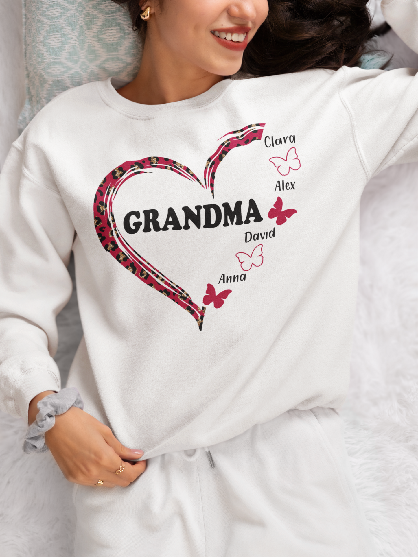 Personalized Grandma Shirt, Grandma Heart with Butterfly Shirt, Grandkids Name Shirt, Gift For Nana, Custom Grandma Gift, Grammy Gift Shirt