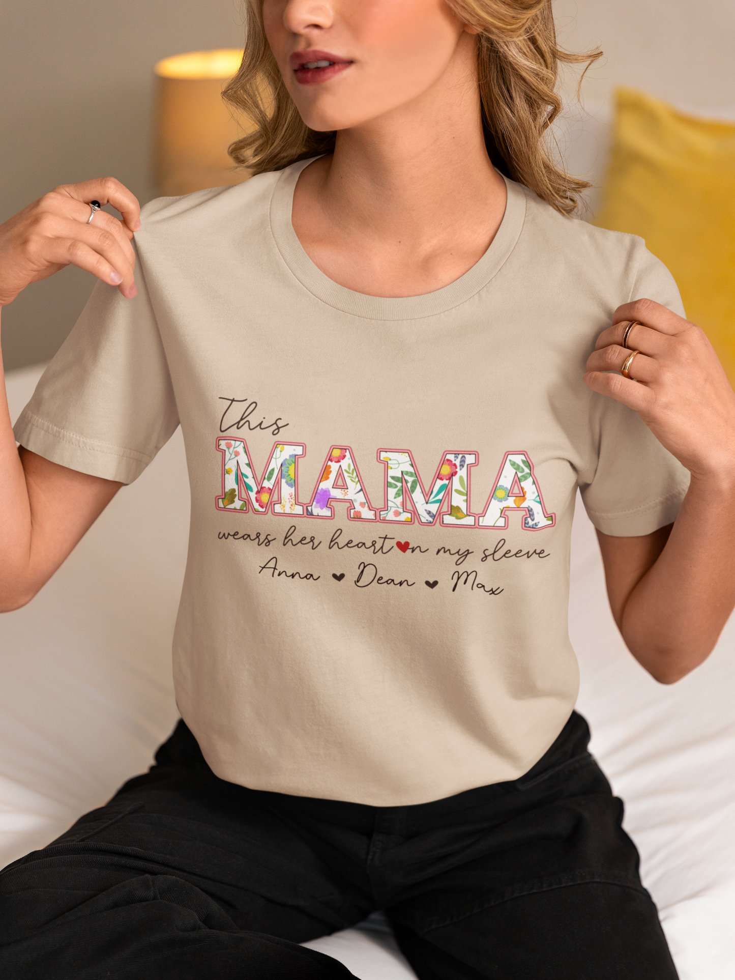 I Wear My Heart On My Sleeve Mothers Day Sweatshirt, Custom Mama Sweatshirt With Kids Name on Sleeve, Mothers Day Gift for Mom, Grandma Gift, Gift for Mom, Custom Mama Sweatshirt with Children Name on Sleeve