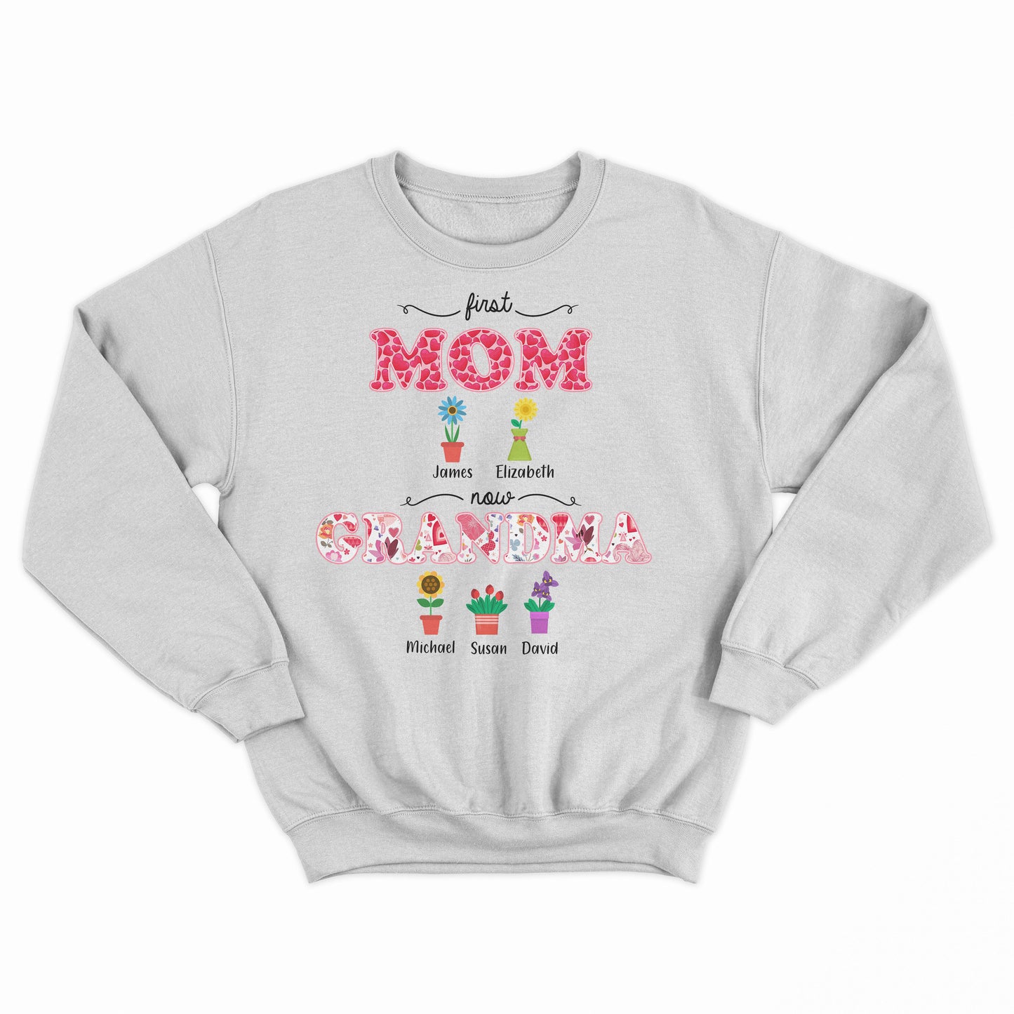 First Mom Now Grandma Shirt, Custom Mothers Day Shirt, Custom Name Mom Grandma Shirt For Mother's Day, Custom Name Grandma Shirt, Custom Name Birth Flowers Shirt, Personalized Shirt For Mom Grandma, Custom Grandkids Birth Flower Name Shirt