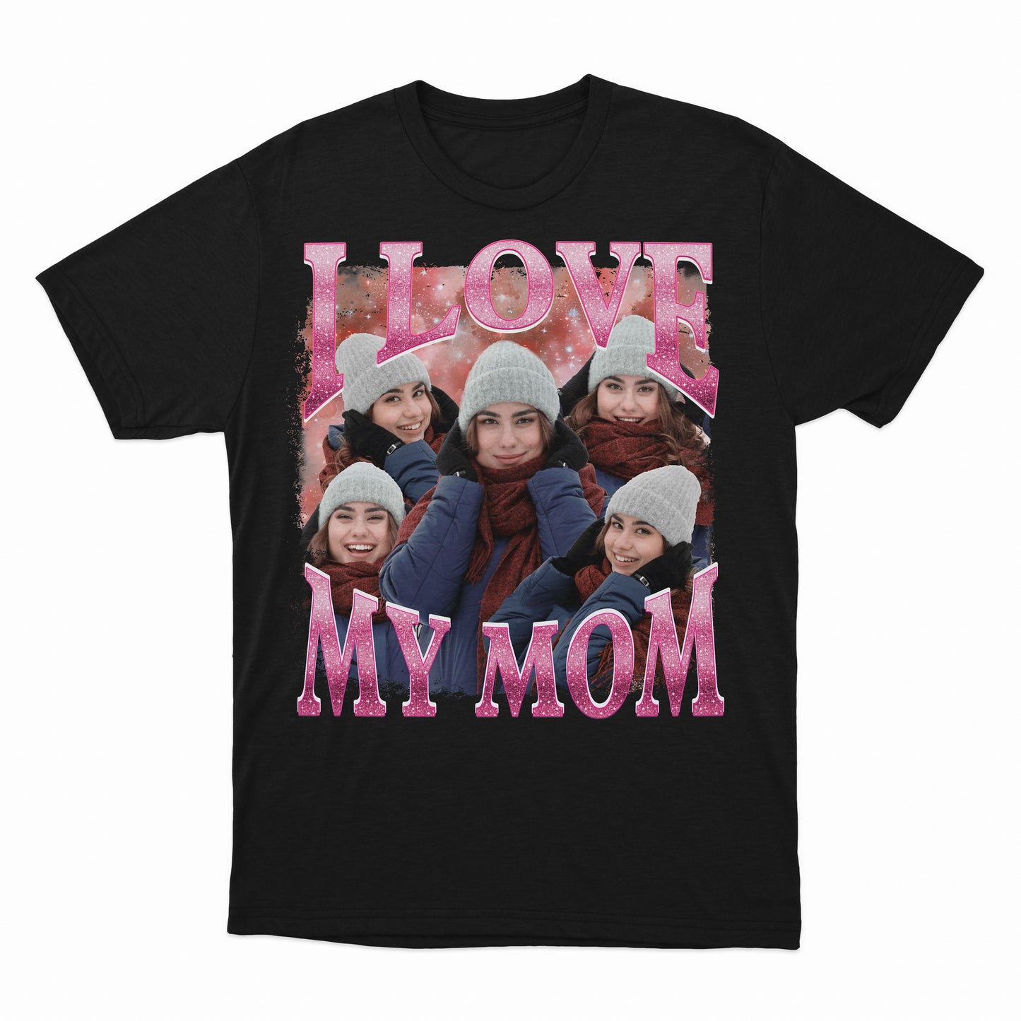 Custom Pink Background Shirt, I Love My Mom Shirt, Custom Mom Photo Shirt, Vintage Graphic 90s Tshirt, Collage Mom's Photo Shirt, Personalized Shirt For Mother's Day, Meaningful Mom's Shirt (Ver 1)