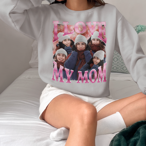 Custom Pink Background Shirt, I Love My Mom Shirt, Custom Mom Photo Shirt, Vintage Graphic 90s Tshirt, Collage Mom's Photo Shirt, Personalized Shirt For Mother's Day, Meaningful Mom's Shirt (Ver 1)