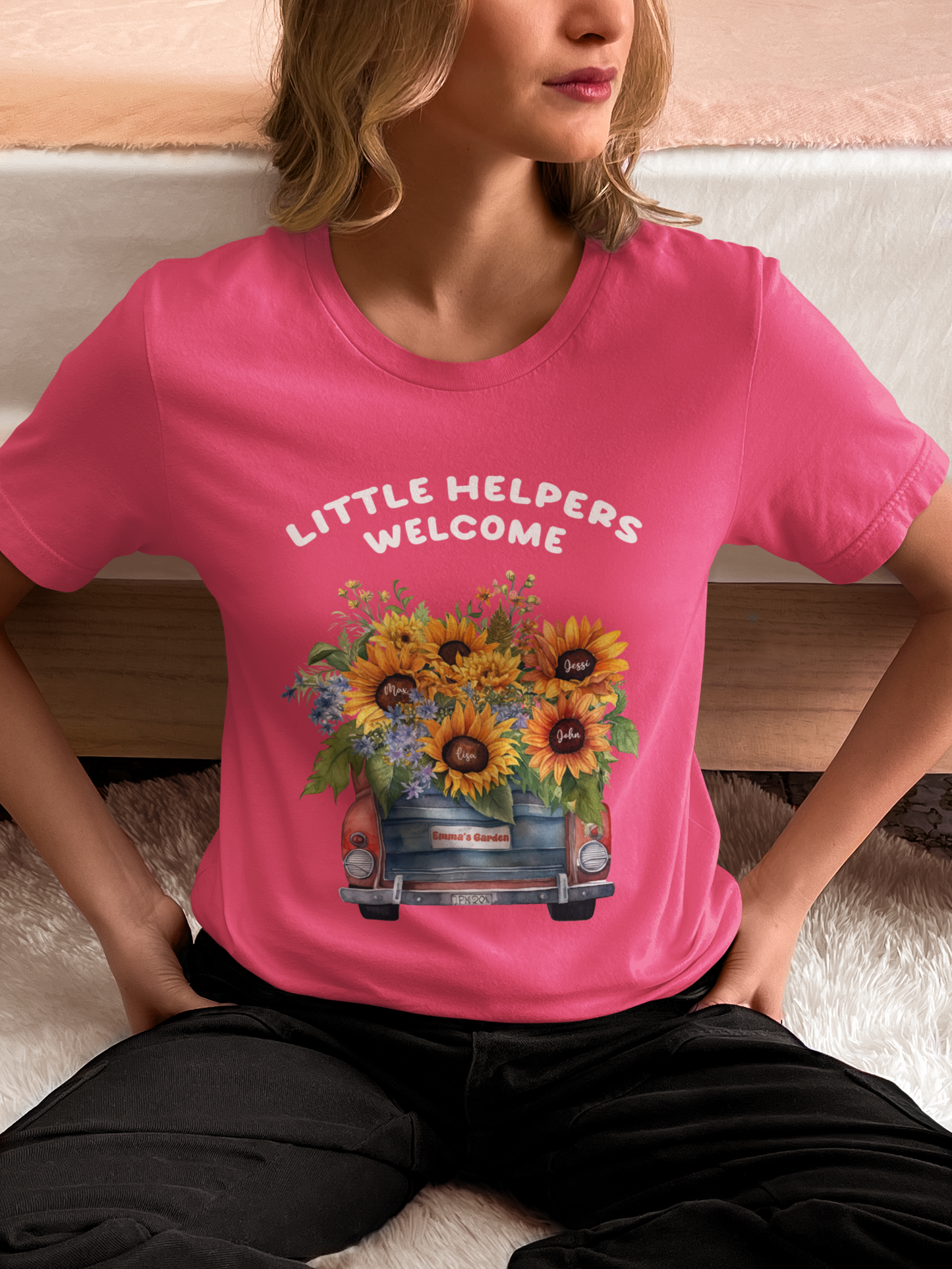 Little Helpers Welcome Shirt, Personalized Name Shirt, Mother's Day Shirt, Customized Mother's Day Shirt, Floral Truck Shirt, Sunflower Truck Shirt, Personalized Kid's Name Shirt, Sunflower Custom Name Shirt, Mama Baby Tee, Gift For Mom Mother's Day Ideas