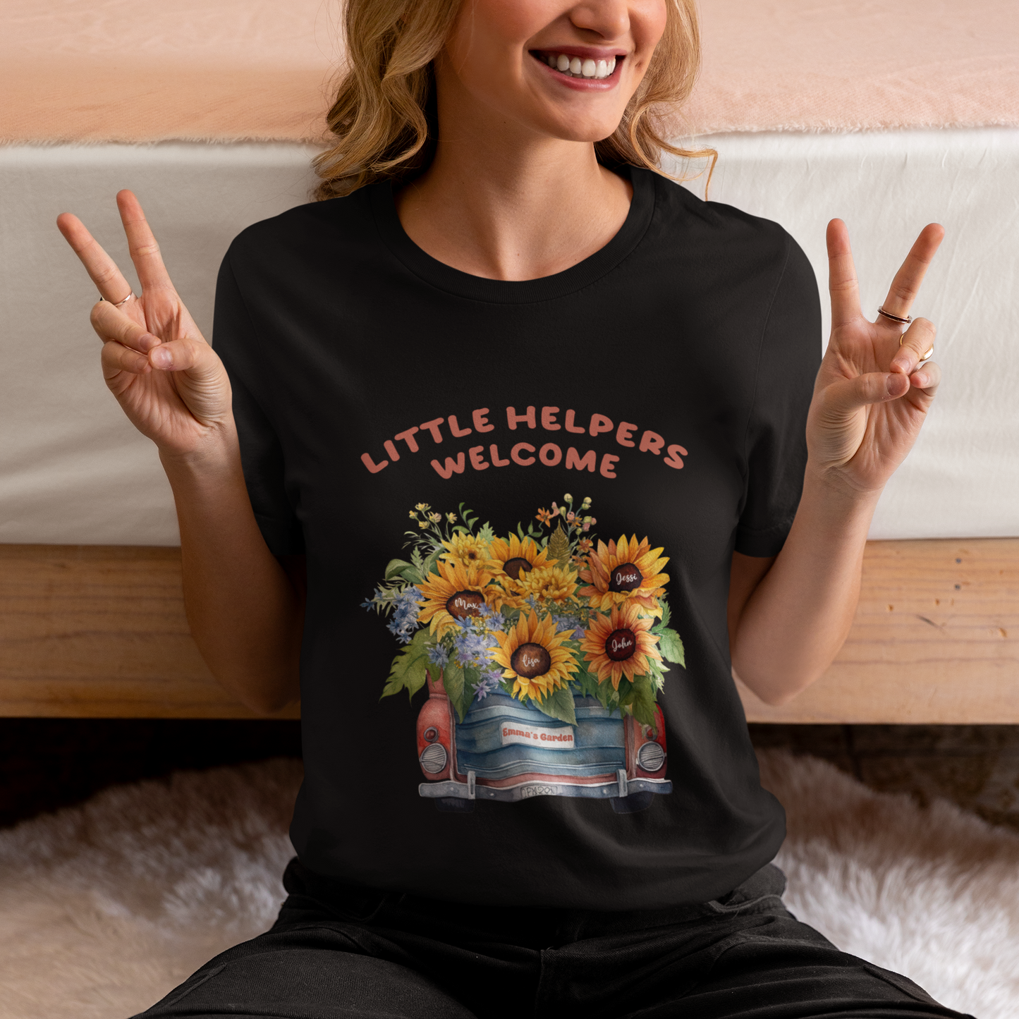 Little Helpers Welcome Shirt, Personalized Name Shirt, Mother's Day Shirt, Customized Mother's Day Shirt, Floral Truck Shirt, Sunflower Truck Shirt, Personalized Kid's Name Shirt, Sunflower Custom Name Shirt, Mama Baby Tee, Gift For Mom Mother's Day Ideas