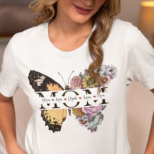 3D Graphic Butterfly Mother's Day Shirt, Happy Mother's Day Shirt, Mom Shadow Shirt, Floral Butterfly Shirt, Custom Name Shirt, Personalized Butterfly Name Shirt, Custom Kid's Name Shirt, Mama Floral Shirt