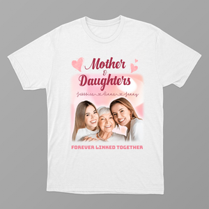 Mother And Daughter Forever Linked Together Shirt, Three Generation Family Shirt, Customized Mother's Day Shirt, Gift For Mom Shirt, Gift For Grandma Shirt, Custom Name Shirt, Pink Floral Shirt, Best Quote For Mother's Day Shirt