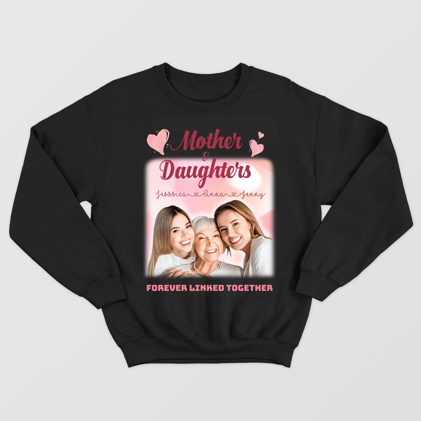 Mother And Daughter Forever Linked Together Shirt, Three Generation Family Shirt, Customized Mother's Day Shirt, Gift For Mom Shirt, Gift For Grandma Shirt, Custom Name Shirt, Pink Floral Shirt, Best Quote For Mother's Day Shirt