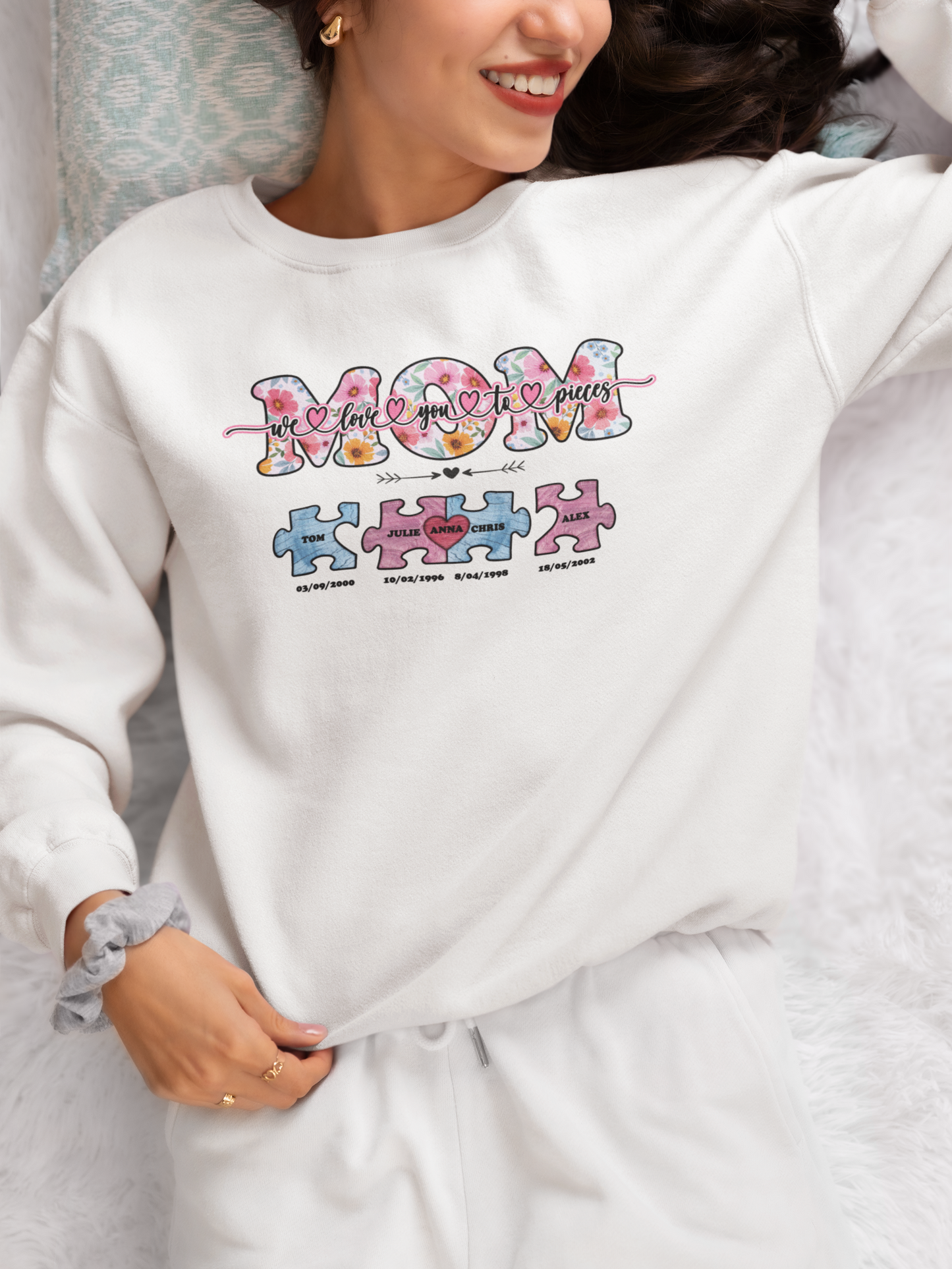 Mother's Day Gift Idea Shirt, We Love You To Pieces Shirt, Funny Puzzle Piece Mother's Day Shirt, Floral Quote Mother's Day Shirt, Customized Kid's Name Shirt