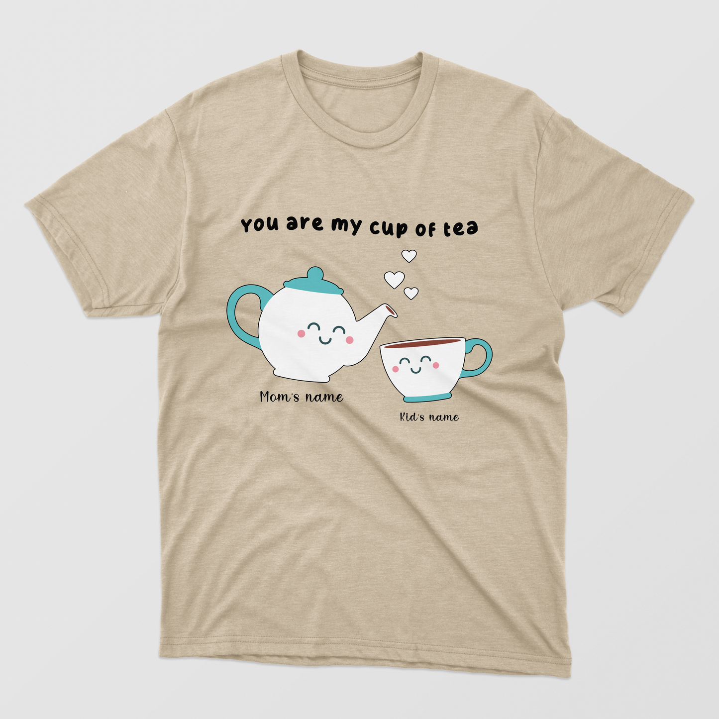 Funny Personalized Tea Cup Shirt, Funny Tea Cup Shirt For Mother's Day, Funny Tea Cup Clipart Shirt, Personalized Kid's Name Shirt, Customized Mother's Name Shirt, Funny Gift Idea Shirt For Mother's Day