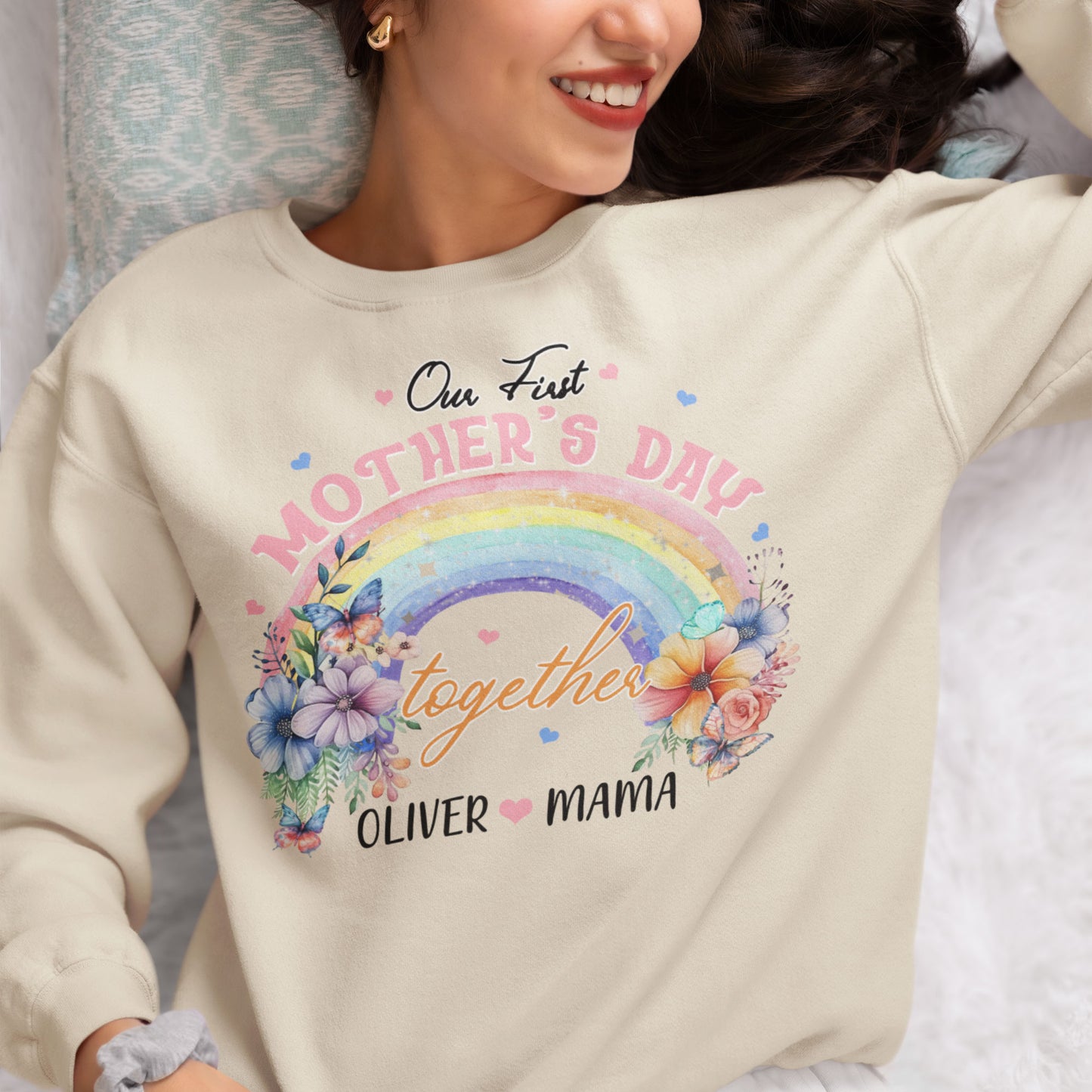 Our first mothers day shirt 2024,  Mama shirt with Kids Names, rainbow mama, new mommy gift, mothers day matching outfit, mom girl baby shirt,mom boy baby tee