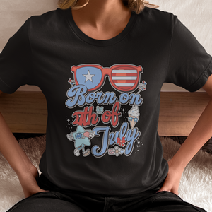 Funny Groovy Born On 4th July Shirt, Cute US Sunglasses Shirt, 4th July Birthday Party Shirt, Patriotic Birthday