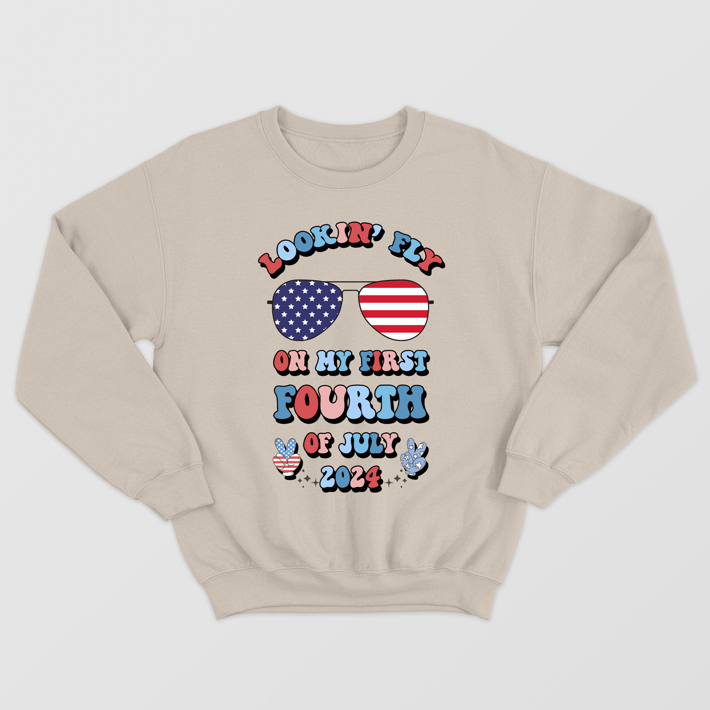 Lookin Fly On My First 4th July 2024 Shirt, Birthday On 4th July Shirt, Birthday Party For Family Shirt, Gift For First Birthday, Funny US Flag Sunglasses Shirt