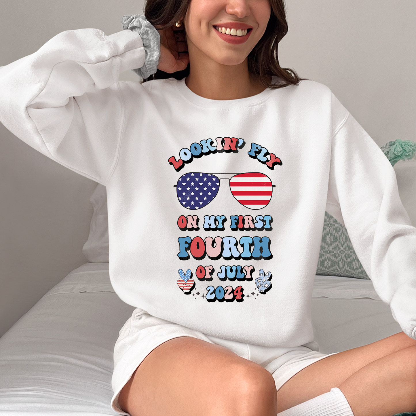 Lookin Fly On My First 4th July 2024 Shirt, Birthday On 4th July Shirt, Birthday Party For Family Shirt, Gift For First Birthday, Funny US Flag Sunglasses Shirt