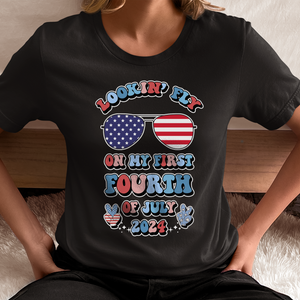 Lookin Fly On My First 4th July 2024 Shirt, Birthday On 4th July Shirt, Birthday Party For Family Shirt, Gift For First Birthday, Funny US Flag Sunglasses Shirt