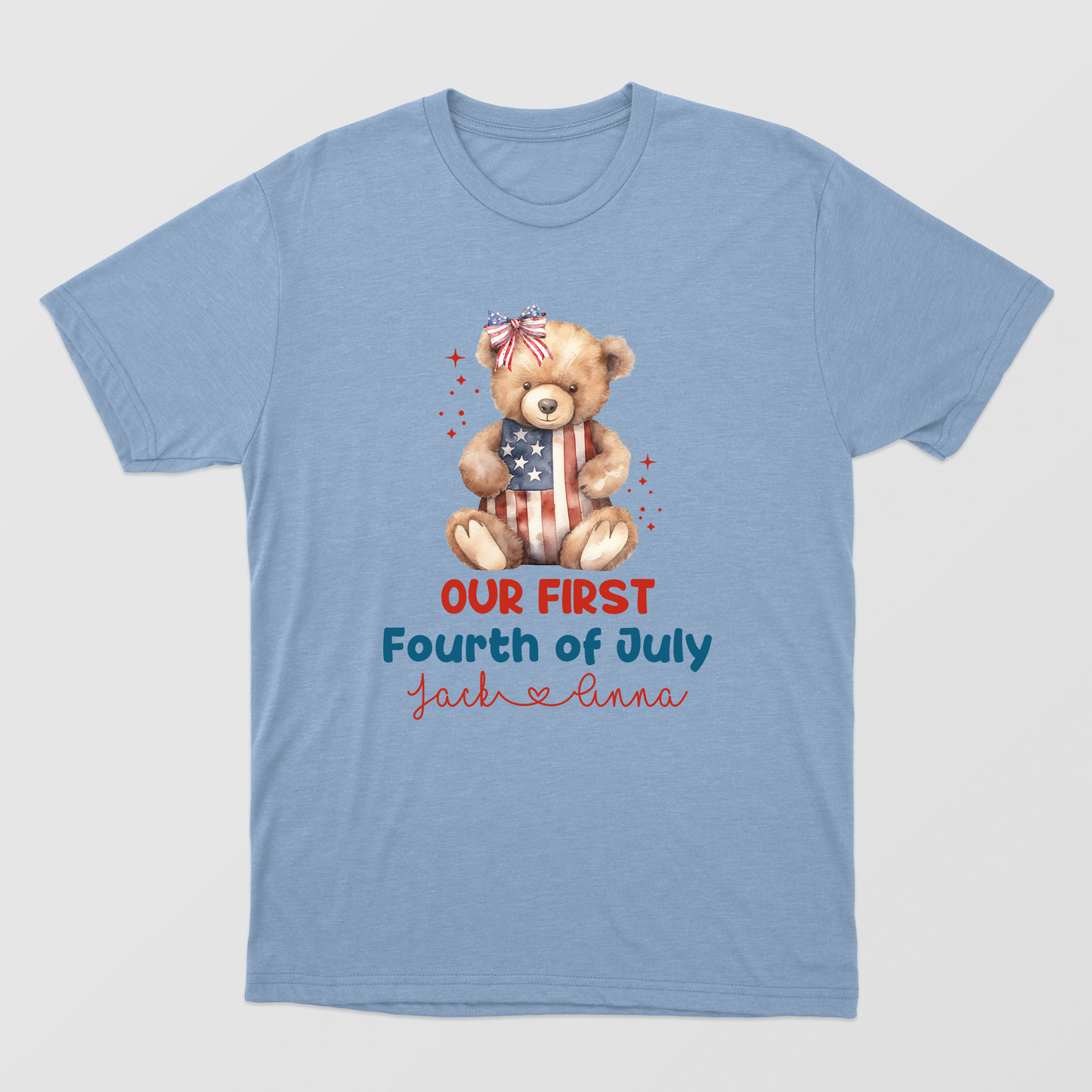 Cute Patriotic Bear Kids Shirt, My First 4th July Together Shirt, Custom Name Shirt For Kids And Moms, 4th July Birthday, Special Birthday Shirt