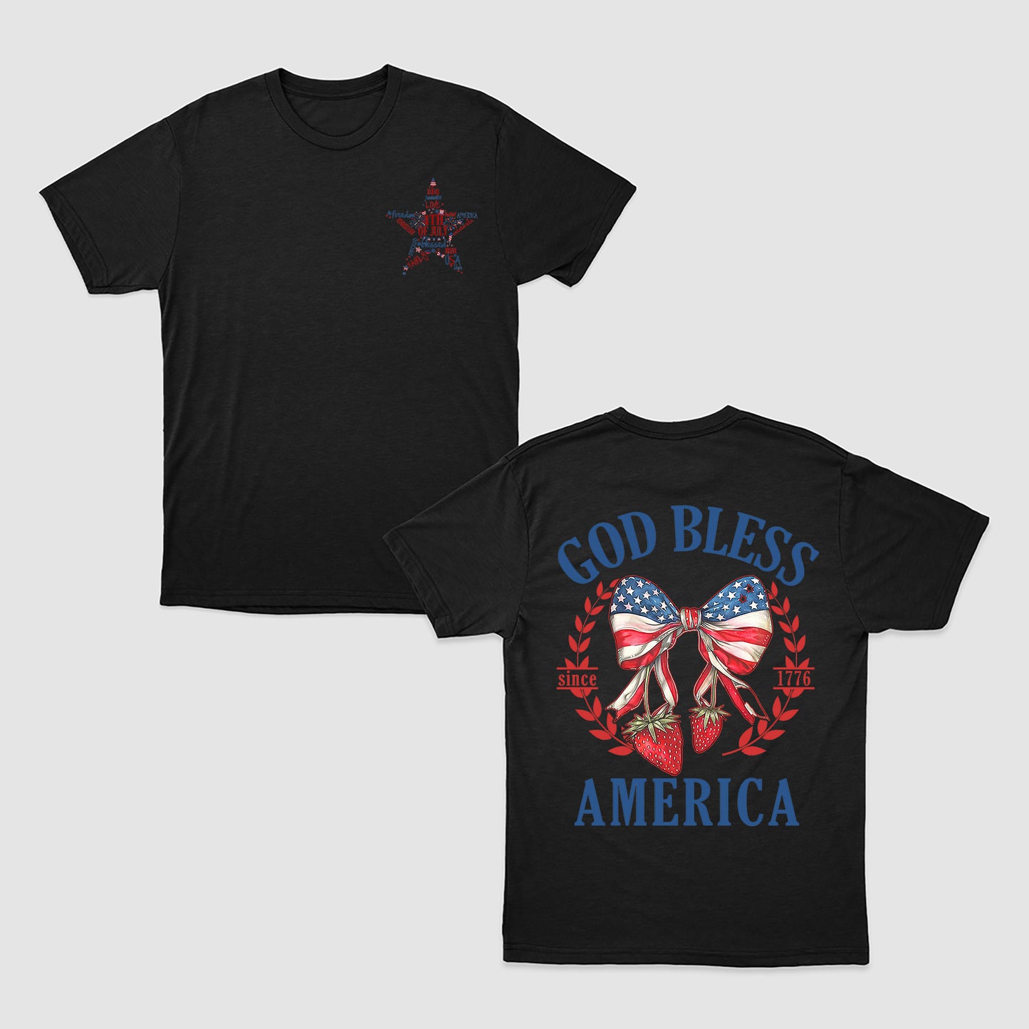 God Bless America Shirt, American Patriotic Shirt, Groovy Star Stripes Typography Shirt, Cute American Strawberry Coquette Shirt, Blessed Shirt