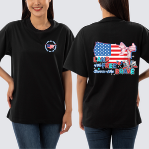 Land Of The Free Because Of The Brave Shirt, 4th July Anniversary Shirt, USA Map With Cute Coquette Shirt, Patriotic Shirt