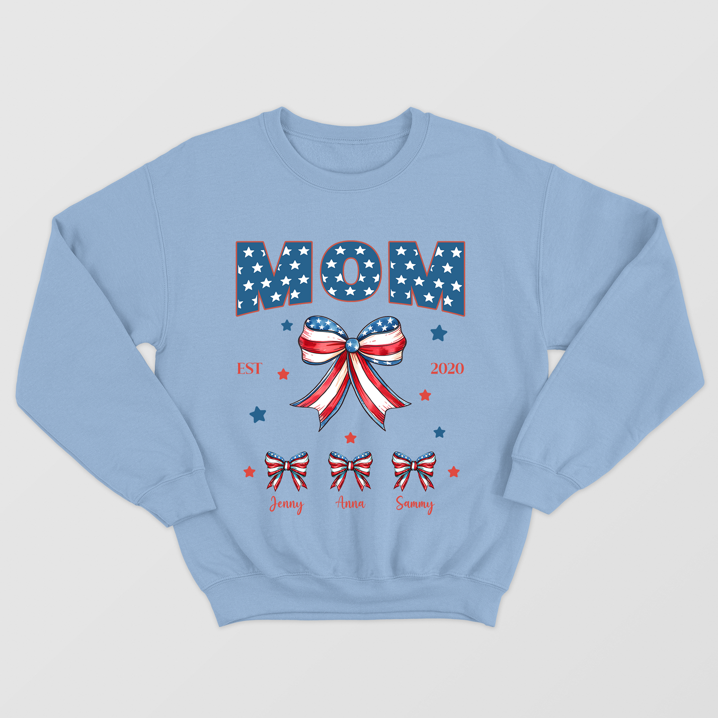 Mom July 4 Shirt, Personalized Mom Shirt with Kids Names, Custom Mama Tshirt, America Shirt, Land of the Free, Patriotic Shirt