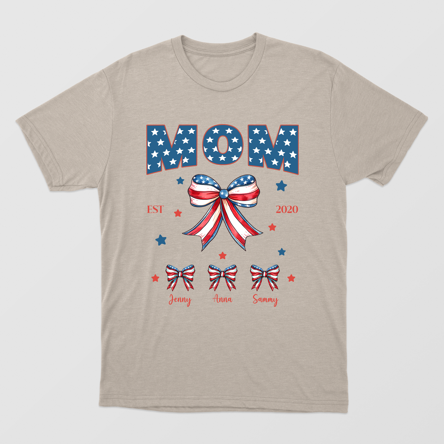 Mom July 4 Shirt, Personalized Mom Shirt with Kids Names, Custom Mama Tshirt, America Shirt, Land of the Free, Patriotic Shirt