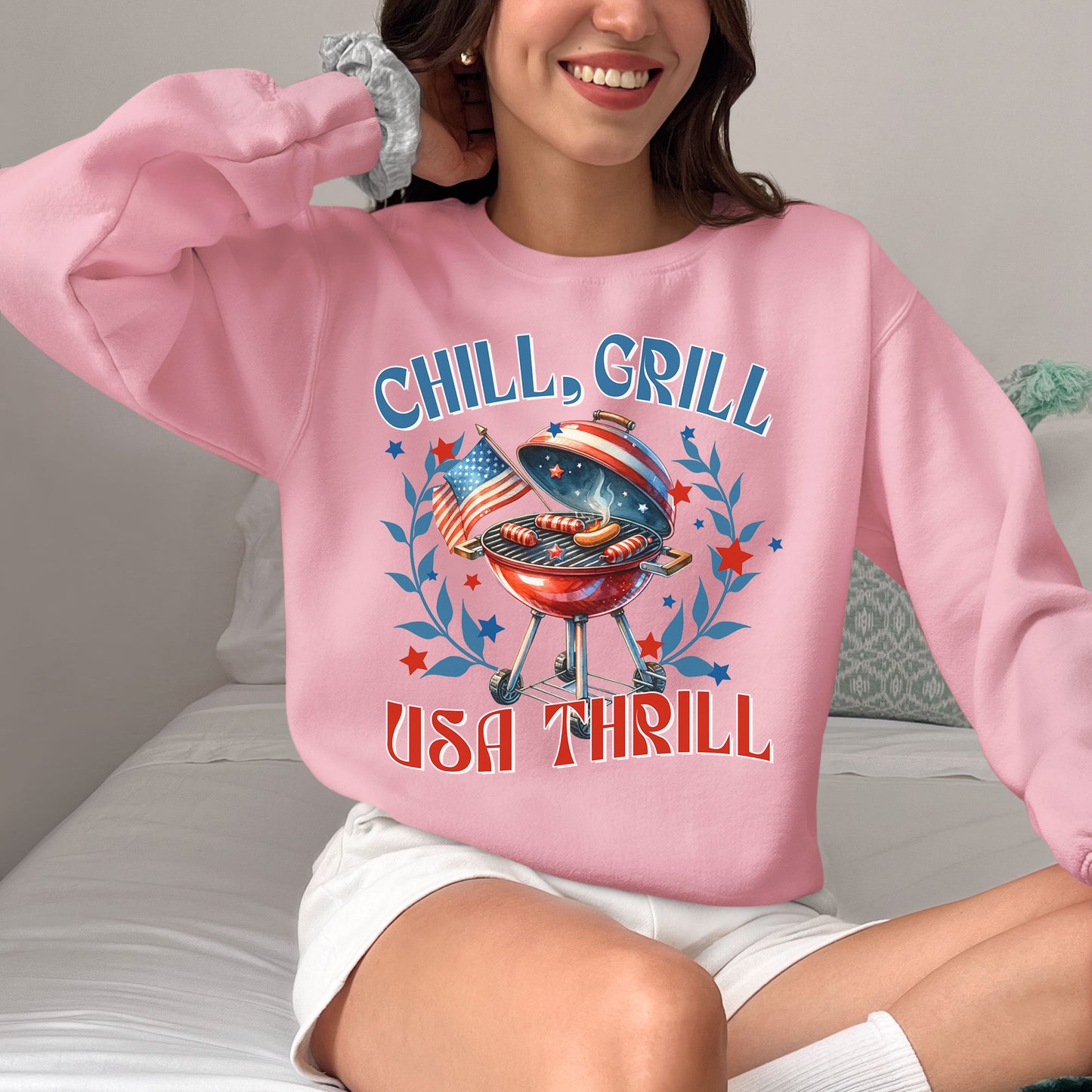 Chill Grill America Thrill Shirt, Funny Patriotic Saying Shirt, Gift For Patriotic, 4th July BBQ Shirt, BBQ Party Shirt, Celebrate 4th July