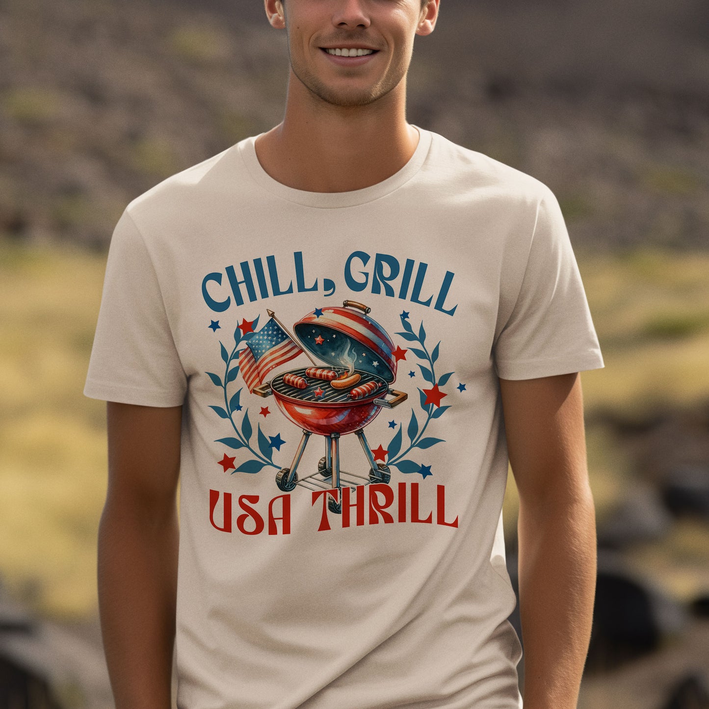 Chill Grill America Thrill Shirt, Funny Patriotic Saying Shirt, Gift For Patriotic, 4th July BBQ Shirt, BBQ Party Shirt, Celebrate 4th July