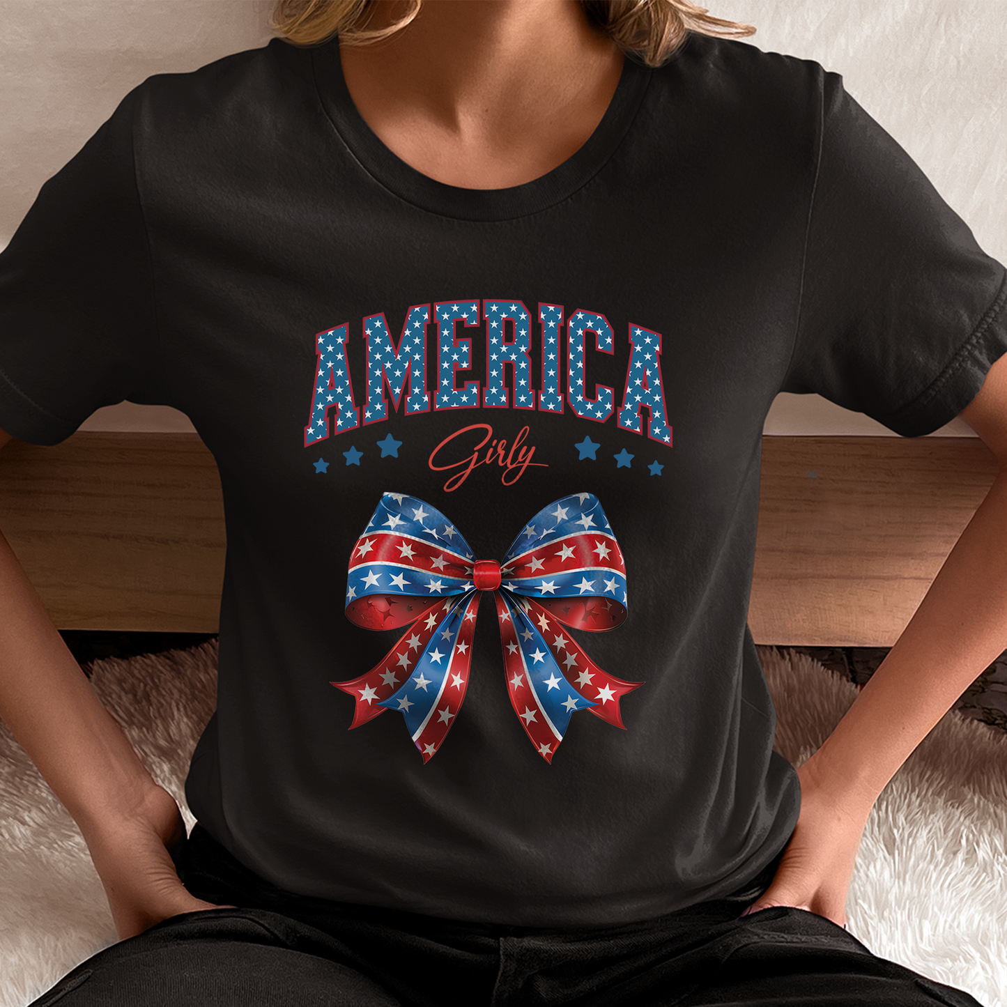 American Girly Shirt, 4th of July Outfit for Girls, Retro Independence Day Tee for Women, Patriotic Coquette Shirts